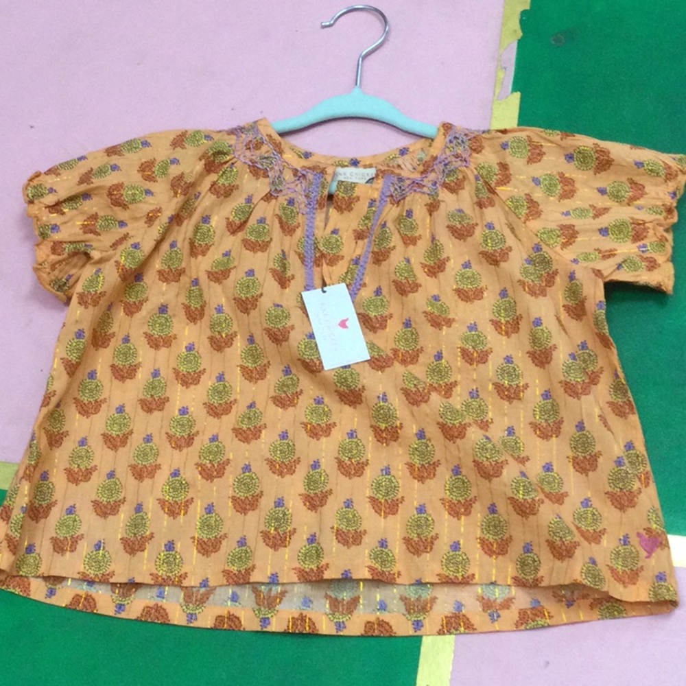 NWT PINK CHICKEN SHORT SLEEVE AVA TOP IN ORANGE DAHLIA